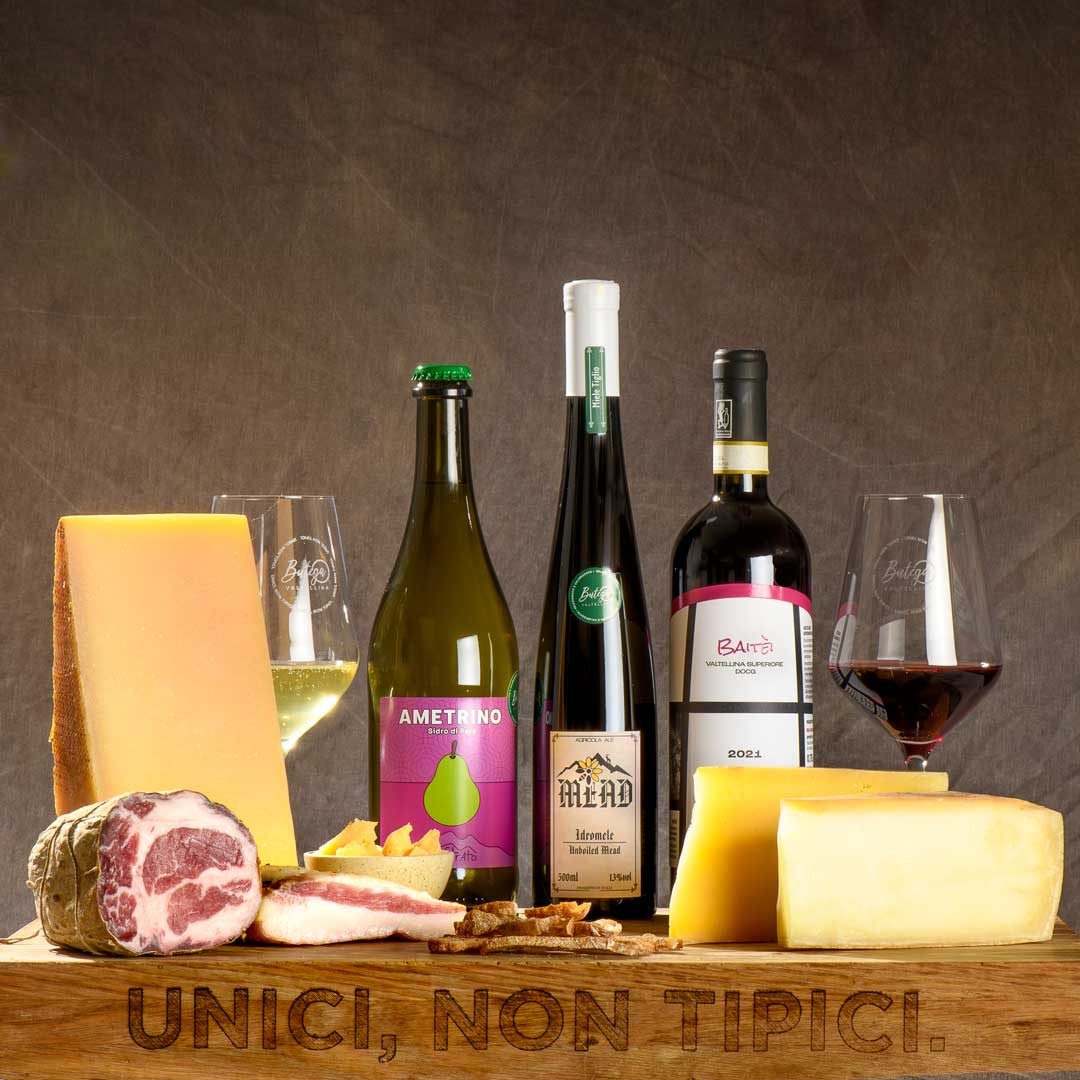 Degustazione mista di prodotti locali (4 calici con abbinamento cibo) a Tirano